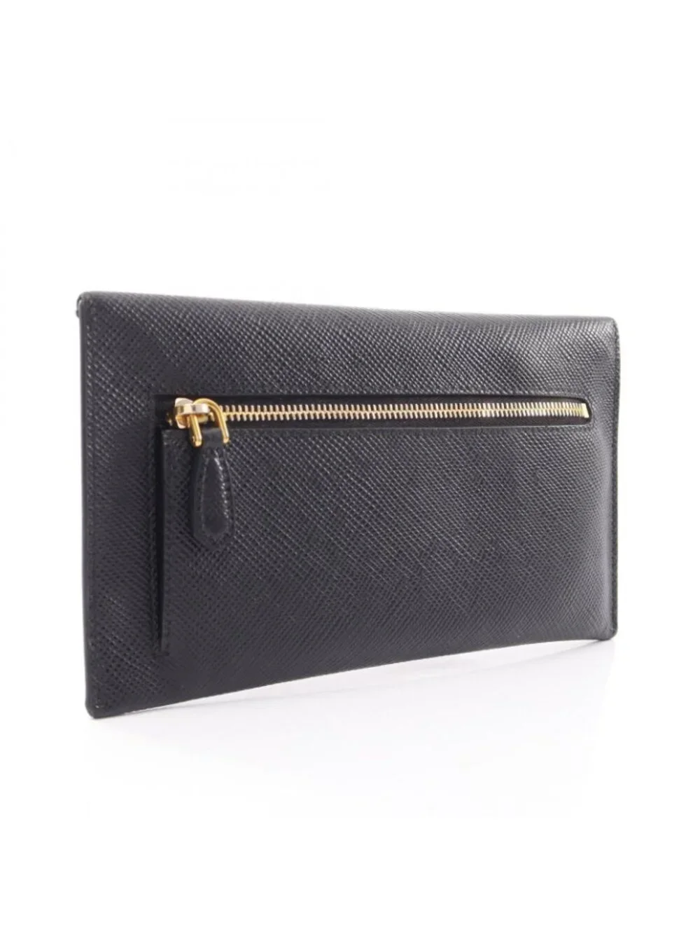 Prada Bifold Wallet Saffiano Cuir Envelope Black Leather